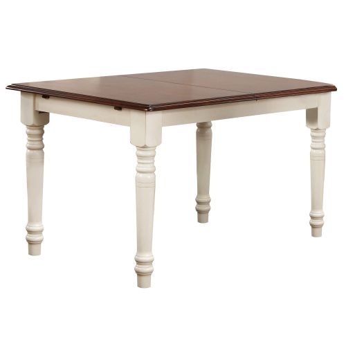 Andrews Dining - Extendable dining table finished in antique white with a chestnut top unextended view DLU-TLB3660-AW