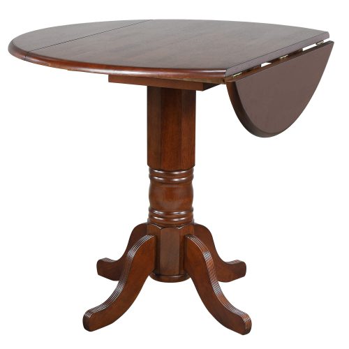 Andrews Dining - Round drop leaf pub table finished in distressed Chestnut leaf down angled view DLU-ADW4242CB-CT