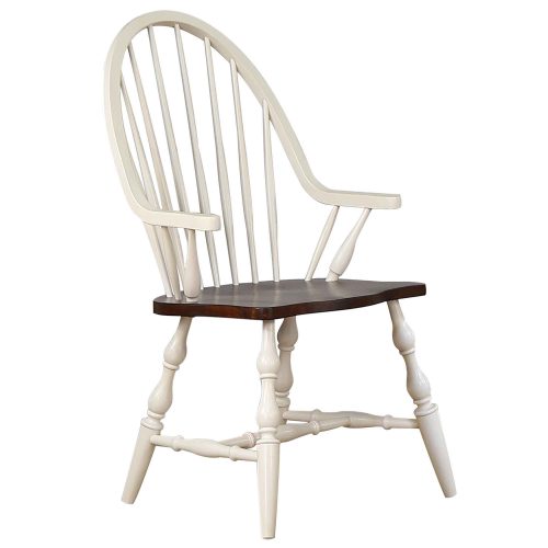Andrews Dining - Windsor dining chair with arms - Antique white finish with chestnut seat DLU-ADW-C30A-AW