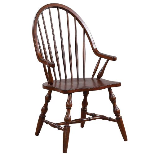 Andrews Dining - Windsor dining chair with arms - distressed chestnut finish - three-quarter view DLU-ADW-C30A-CT