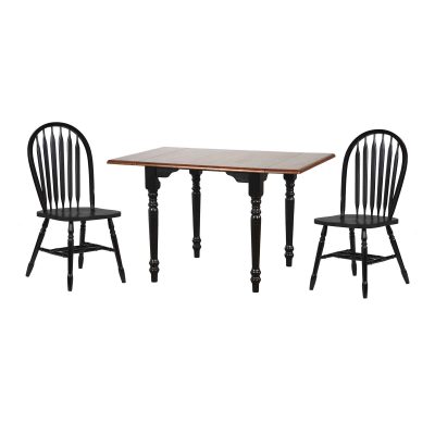 Black Cherry Selections 3-piece dining set - Drop leaf dining table with two Arrow-back chairs - finished in antique black with a cherry top DLU-TLD3448-820-AB3PC