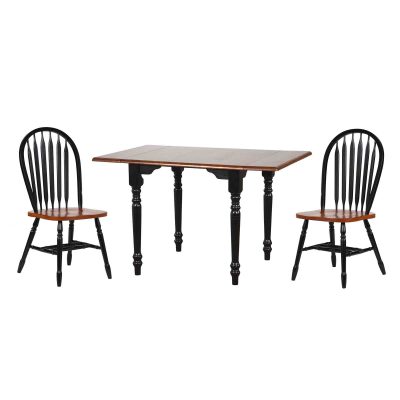 Black Cherry Selections 3-piece dining set - Drop leaf dining table with two Arrow-back chairs - finished in antique black with a cherry top and seats DLU-TLD3448-820-BCH3PC
