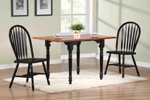 Black Cherry Dining - 3 Piece Dining Set - Drop leaf dining table with two Arrowback chairs - Antique Black with a cherry top - Dining room setting-PK-TLD3448-820-AB3P