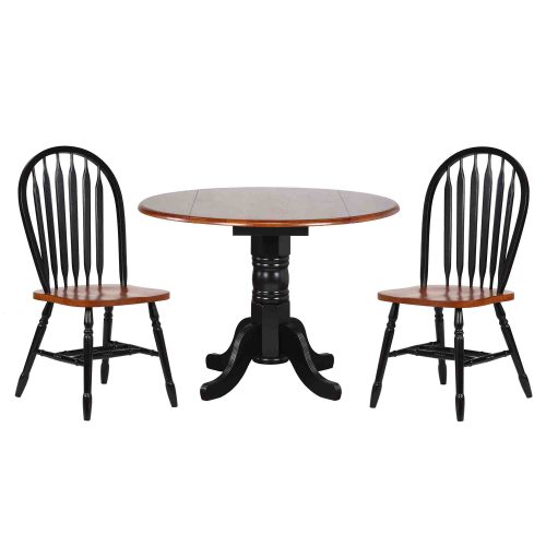 Black Cherry Selections - 3-piece dining set - Round drop leaf table with two Arrow-back chairs finished in antique black with cherry top and seats DLU-TPD4242-820-BCH3PC
