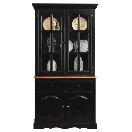 Black Cherry Selections - Keepsake Buffet and lighted hutch in Antique black with Cherry accents front view DLU-19-BH-BCH