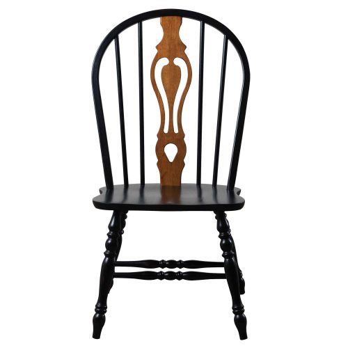 Black Cherry Selections - Keyhole back dining chair - 41 inches - finished in antique black with cherry accents - front view DLU-124-S-AB-2