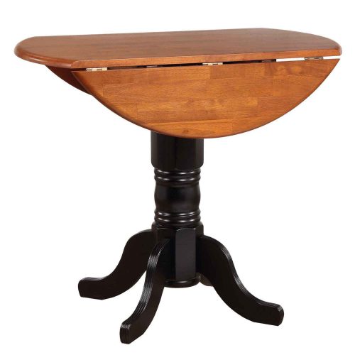 Black Cherry Selections - Round drop leaf pub table finished in antique black with a cherry top with leaf down DLU-TPD4242CB-BCH