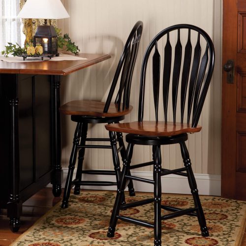 Black Cherry Selections - Swivel barstool - 24 inches - finished in antique black with a cherry seat - dining room setting DLU-B24-BCH