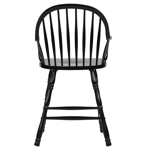 Black Cherry Selections - Windsor counter height stool with arms - finished in antique black - back view DLU-B3024A-AB-2