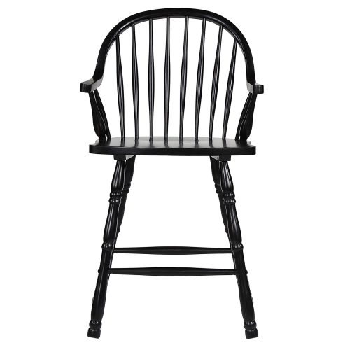 Black Cherry Selections - Windsor counter height stool with arms - finished in antique black - front view DLU-B3024A-AB-2