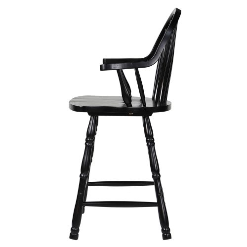 Black Cherry Selections - Windsor counter height stool with arms - finished in antique black - side view DLU-B3024A-AB-2