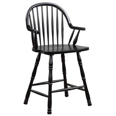 Black Cherry Selections - Windsor counter height stool with arms - finished in antique black - three-quarter view DLU-B3024A-AB-2