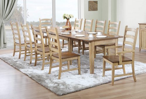 Brook Dining - 11-piece dining set - Extendable dining table - two armchairs - eight dining chairs - fininshed in creamy wheat with a Pecan top and seats - dining room setting DLU-BR134-PW11PC