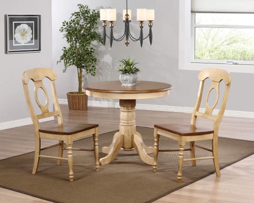 Brook Dining - 3-piece dining set - Pedestal dining table - two Napoleon chairs - finished in creamy wheat with a Pecan tops and seats dining room setting DLU-BR3636-C50-PW3PC