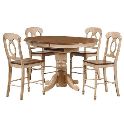 Brook Dining 5-piece dining set - Extendable pedestal dining table with four Napoleon chairs - Finished in creamy wheat with a Pecan top and seats DLU-BR4260CB-B50-PW5PC