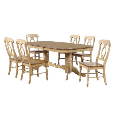Brook Dining 7-piece dining set - Extendable pedestal table with six Napoleon chairs - finished in creamy wheat with a Pecan top and seats DLU-BR4296-C50-PW7PC