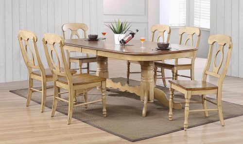 Brook Dining 7-piece dining set - Extendable pedestal table with six Napoleon chairs - finished in creamy wheat with a Pecan top and seats dining room setting DLU-BR4296-C50-PW7PC