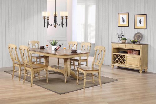 Brook Dining 8-piece dining set - Extendable pedestal table with six Napoleon chairs and server - finished in creamy wheat with Pecan tops - seats and accents dining room setting DLU-BR4296-C50-SRPW8PC