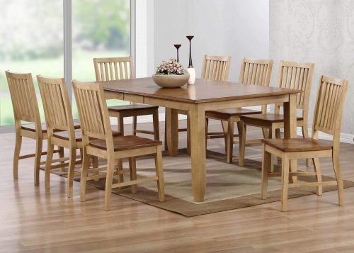 Brook Dining 9-piece dining set - Extendable dining table with eight slat-back chairs - finished in creamy wheat with a Pecan top and seats - dining room setting DLU-BR4272-C60-PW9PC