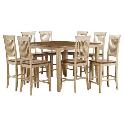 Brook Dining 9-piece dining set - Square pub table with eight fancy slat stools - Finished in creamy wheat with Pecan top and seats DLU-BR4848CB-B70-PW9PC