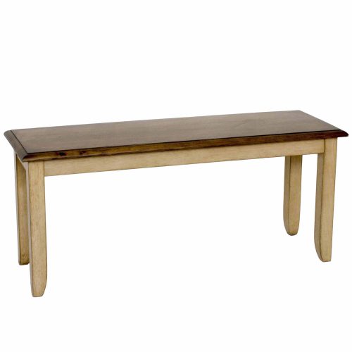 Brook Dining - Dining bench finished in a creamy wheat with Pecan seat - three-quarter view DLU-BR-BENCH-PW-RTA