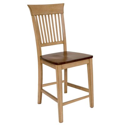 Brook Dining - Fancy slat barstool finished in creamy wheat with a pecan seat - front view DLU-BR-B70-PW-2
