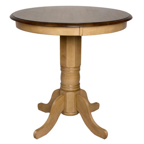 Brook Dining - Pedestal pub height dining table - finished in creamy wheat with a Pecan top DLU-BR3636CB-PW