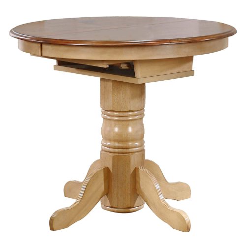 Brook Dining - Round Extendable pub height table finished in creamy wheat with a pecan top - closed position DLU-BR4260CB-PW