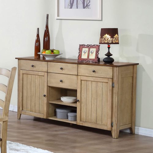 Brook Dining - Sideboard in creamy wheat finish and pecan top and accents - dining room setting DLU-BR-SB-PW