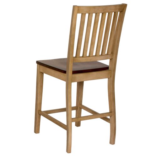 Brook Dining - Slat back barstool finished in creamy wheat with a pecan seat - back view DLU-BR-B60-PW-2