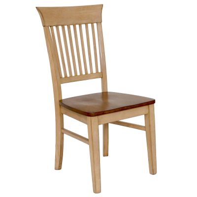 Brook Dining - Slat back dining chair finished in creamy wheat with a Pecan seat - three-quarter view DLU-BR-C70-PW-2
