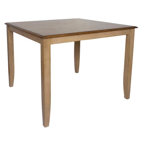 Brook Dining - Square Gathering Pub table - 48 inches - Finished in creamy wheat with a Pecan top - three-quarter view DLU-BR4848CB-PW