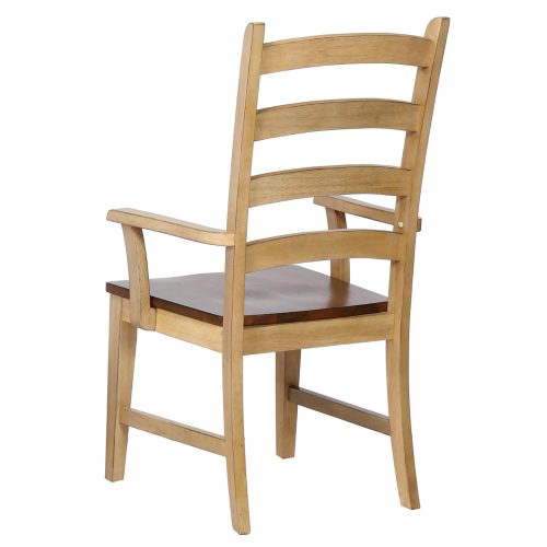 Brook dining - Ladder-back dining armchair finished in creamy wheat with a pecan seat - back view DLU-BR-C80A-PW-2