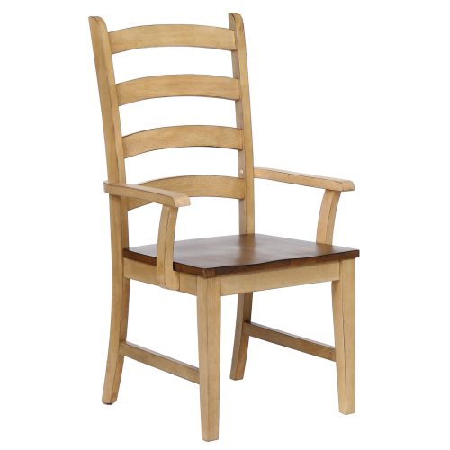 Brook dining - Ladder-back dining armchair finished in creamy wheat with a pecan seat - front view DLU-BR-C80A-PW-2