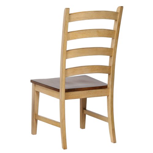 Brook dining - Ladder-back dining side chair finished in creamy wheat with a pecan seat - back view DLU-BR-C80-PW-2