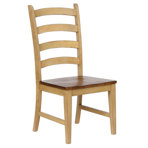 Brook dining - Ladder-back dining side chair finished in creamy wheat with a pecan seat - front view DLU-BR-C80-PW-2
