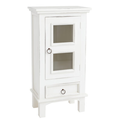 Shabby Chic Collection - End table with drawer and door finished in distressed white - three-quarter view CC-CHE324LD-WW