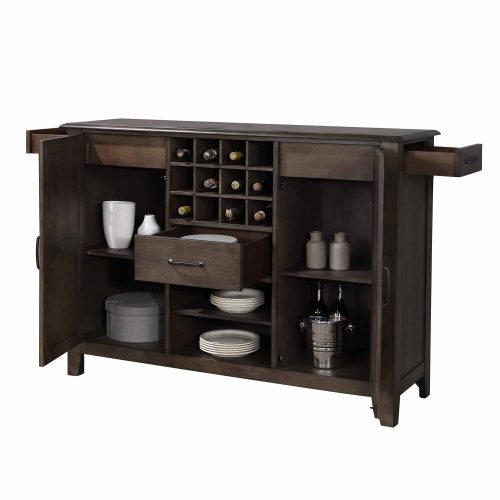 Cali Dining Collection - Server and wine storage - three-quarter with drawers and doors open view - DLU-CA113-SR