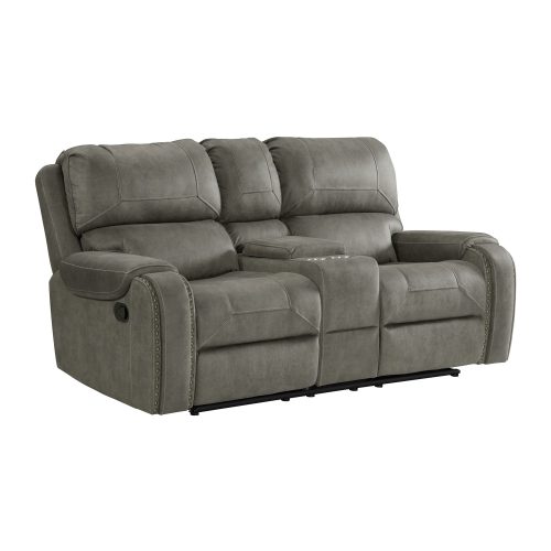 Calvin Motion Loveseat w Console in Grey. Angled view SU-CL23004100-285