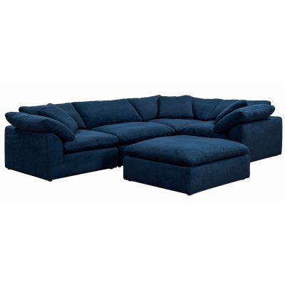 Puff 5-piece slipcovered modular L-shaped sectional sofa with ottoman in Navy SU-1458-49-3C-1A-1O