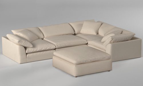 Cloud Puff Collection - Five Piece Sofa Sectional with Ottoman in Tan 391084 - Angle view in room setting-SU-1458-84-3C-1A-1O