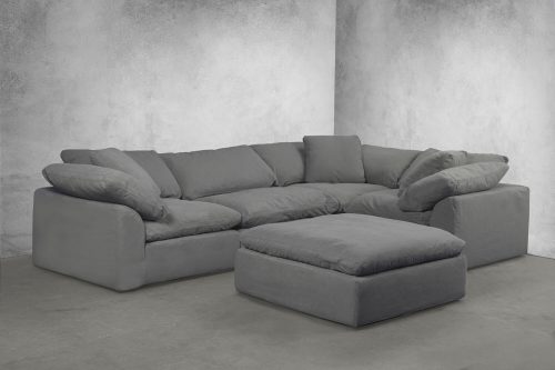 Cloud Puff Collection - Five Piece Sofa Sectional with Ottoman in Gray 391094 - Angle view in room setting-SU-1458-94-3C-1A-1O
