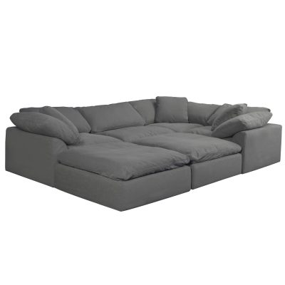 Puff 6-piece slipcovered modular pit sectional sofa with ottomans SU-1458-94-3C-1A-2O