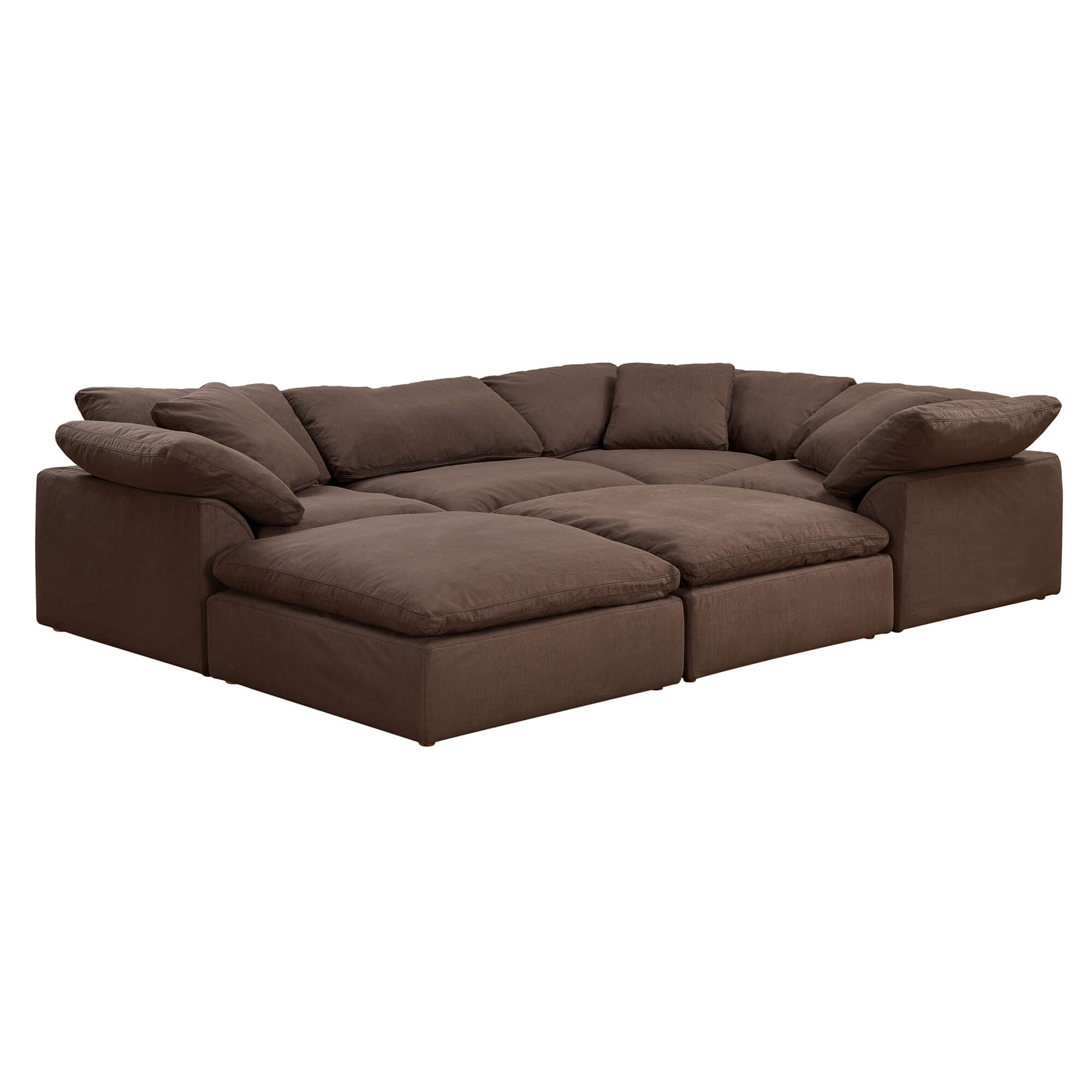 Puff Slipcovered 6 PC Modular Sofa Sectional Pit with Two Ottomans - Color  391088 - Sunset Trading