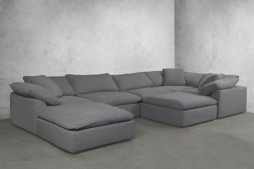 Cloud Puff Collection - Seven Piece Sofa Sectional with Two Ottomans in Gray 391094 - Angle view in room setting-SU-1458-94-3C-2A-2O