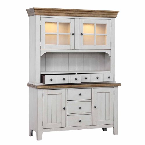 Country Grove Collection - Buffet - Hutch in distressed gray and brown - three-quarter view DLU-CG-BH-GO