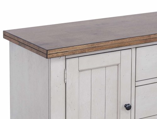 Country Gove Collection - Buffet in distressed gray and brown - detail of top and doors DLU-CG-BUF-GO