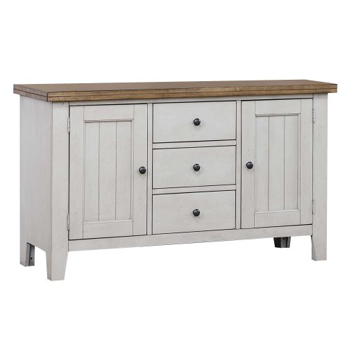 Country Grove Collection - Buffet in distressed gray and brown - three-quarter view DLU-CG-BUF-GO