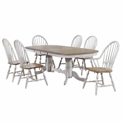 Country Grove Collection - double pedestal dining table with four Windsor side chairs and two Windsor armchairs DLU-CG4296-30AGO7