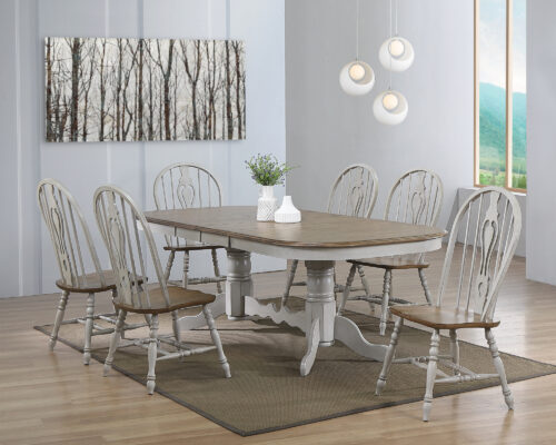 Country Grove Collection - seven-piece dining set with double pedestal table and six chairs in dining room DLU-CG4296-124SGO7